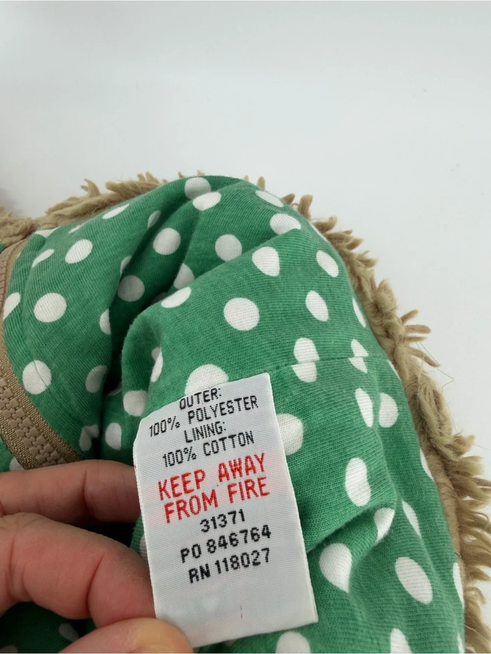 Mini Boden Green Polka Dot lined Tan Oatmeal Sherpa Vest 5-6Y Unisex